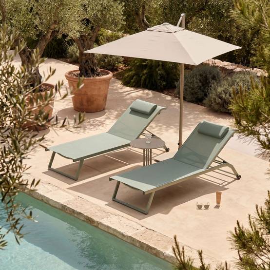 Oviala - Lot de 2 bains de soleil inclinable avec roues vert cactus Olmeta - Oviala - Image 3