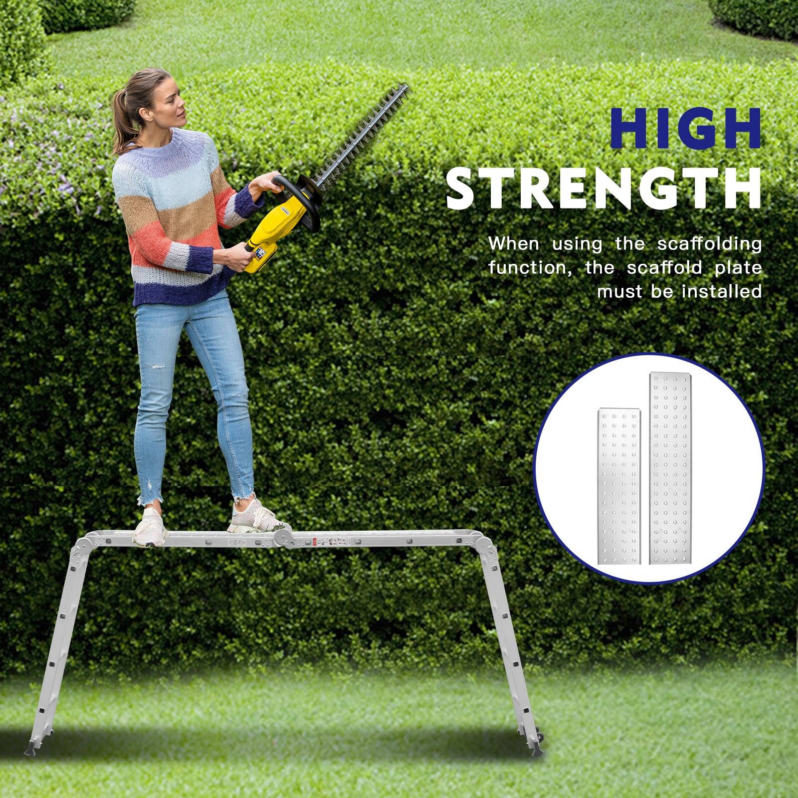 Teeno - 4,7M Échelle Pliante Polyvalente 7 en 1 Escabeau Télescopique Réglable avec Barre Équilibre, Charge 150 kg, Échelle Multifonction Cadre A 3 Marches, - Image 3
