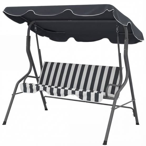 Balancelle de Jardin 3 Places Toit imperméabilisé Inclinaison réglable Coussins Assise Dossier gris, blanc rayé - Image 2