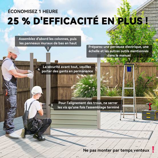 Abri de jardin en métal 3 m² facile à monter, cabane de jardin structure en acier galvanisé améliorée gris clair - Image 6