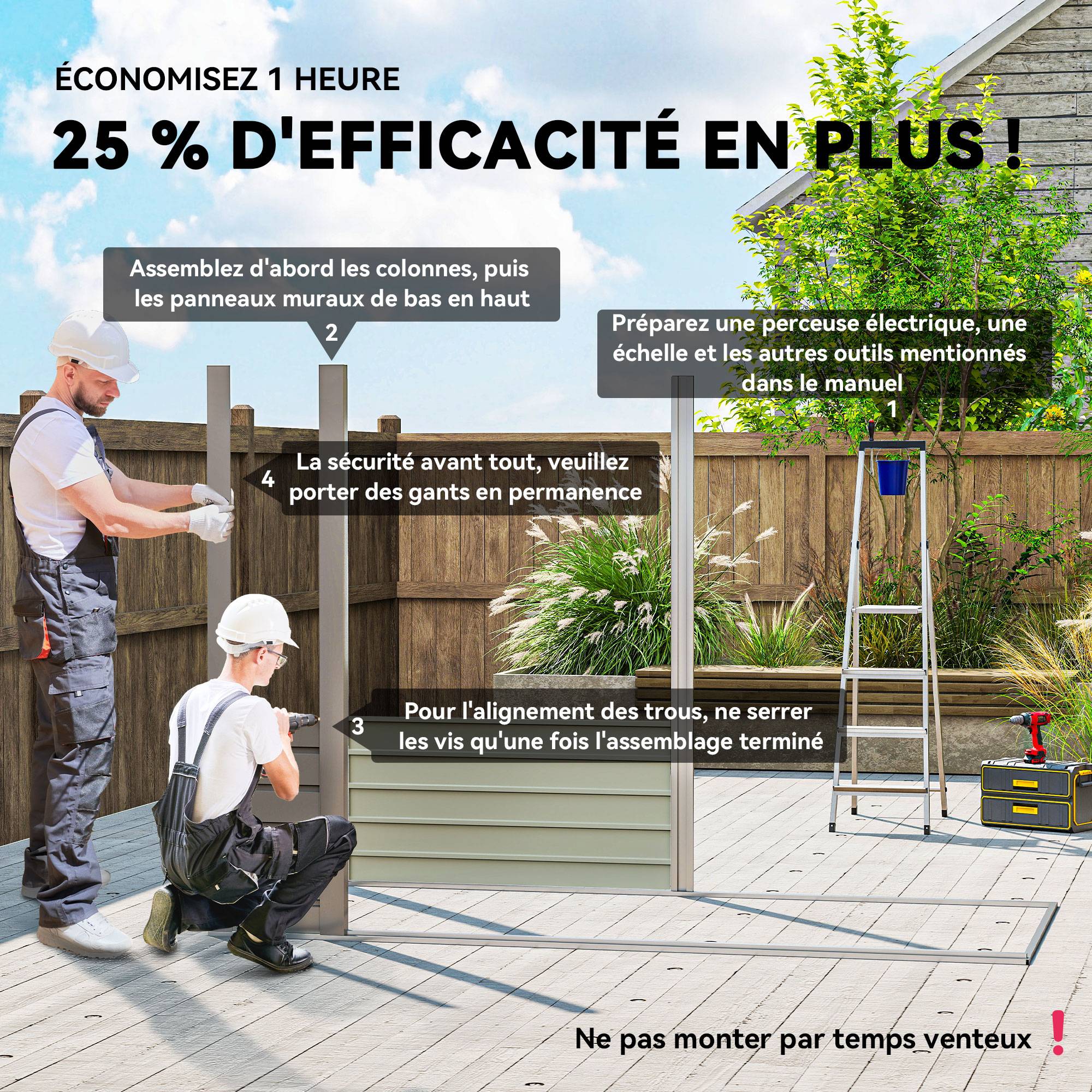 Abri de jardin en métal 3 m² facile à monter, cabane de jardin structure en acier galvanisé améliorée gris clair - Image 6