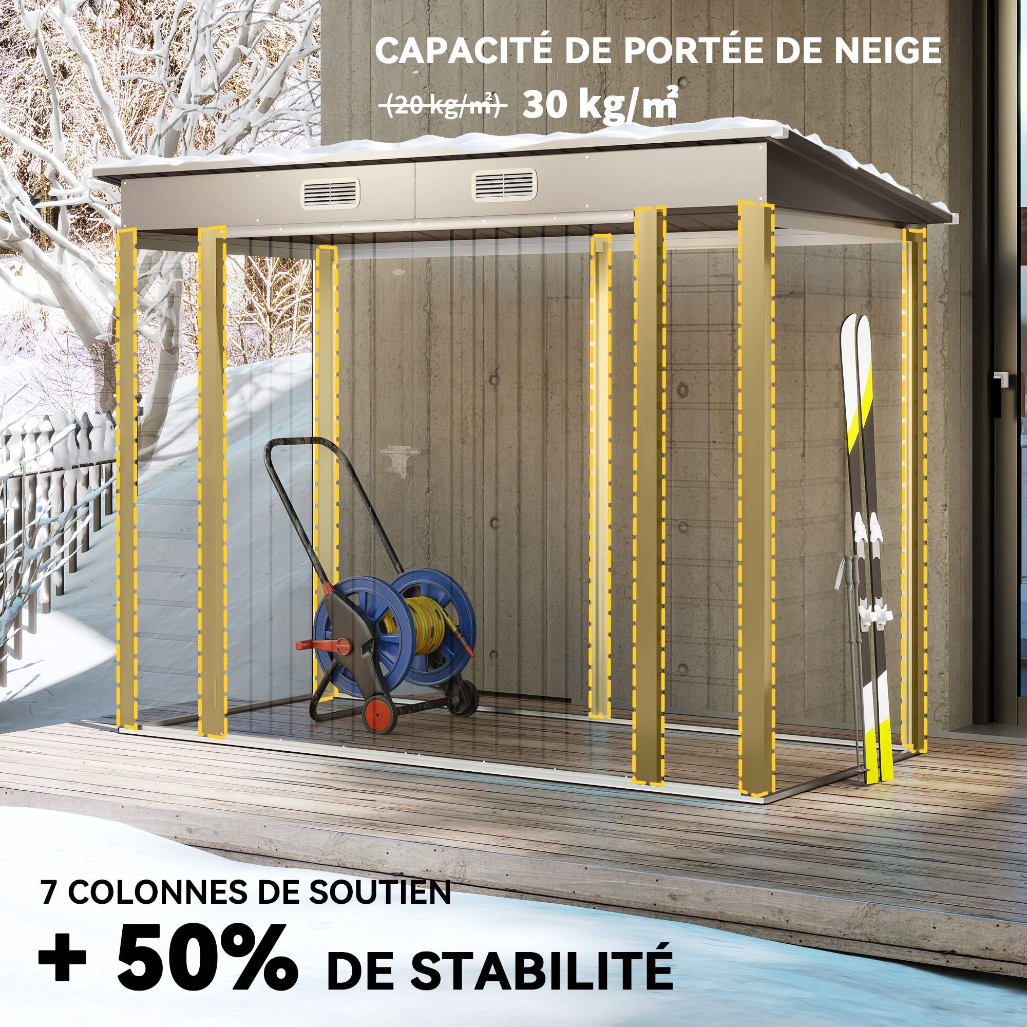 Abri de jardin en métal 3 m² facile à monter, cabane de jardin structure en acier galvanisé améliorée gris clair - Image 7