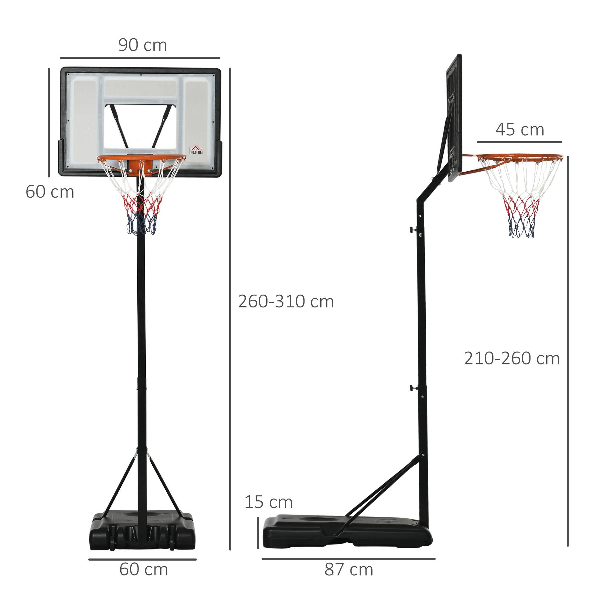 ComfortXL - Panier de basket mobile acier noir hauteur réglable 210-260 cm intérieur extérieur base lestable à roulettes - Image 3