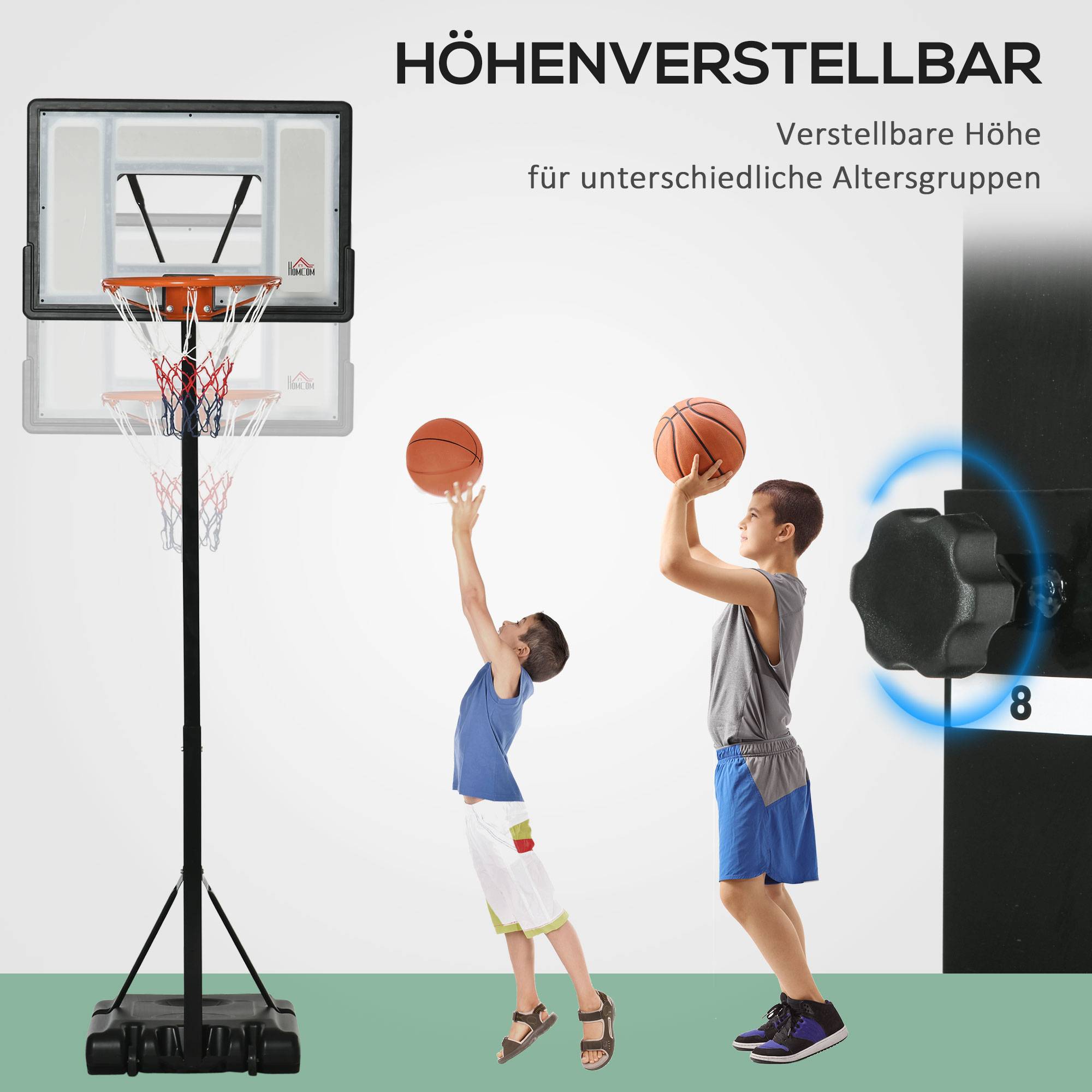 ComfortXL - Panier de basket mobile acier noir hauteur réglable 210-260 cm intérieur extérieur base lestable à roulettes - Image 4
