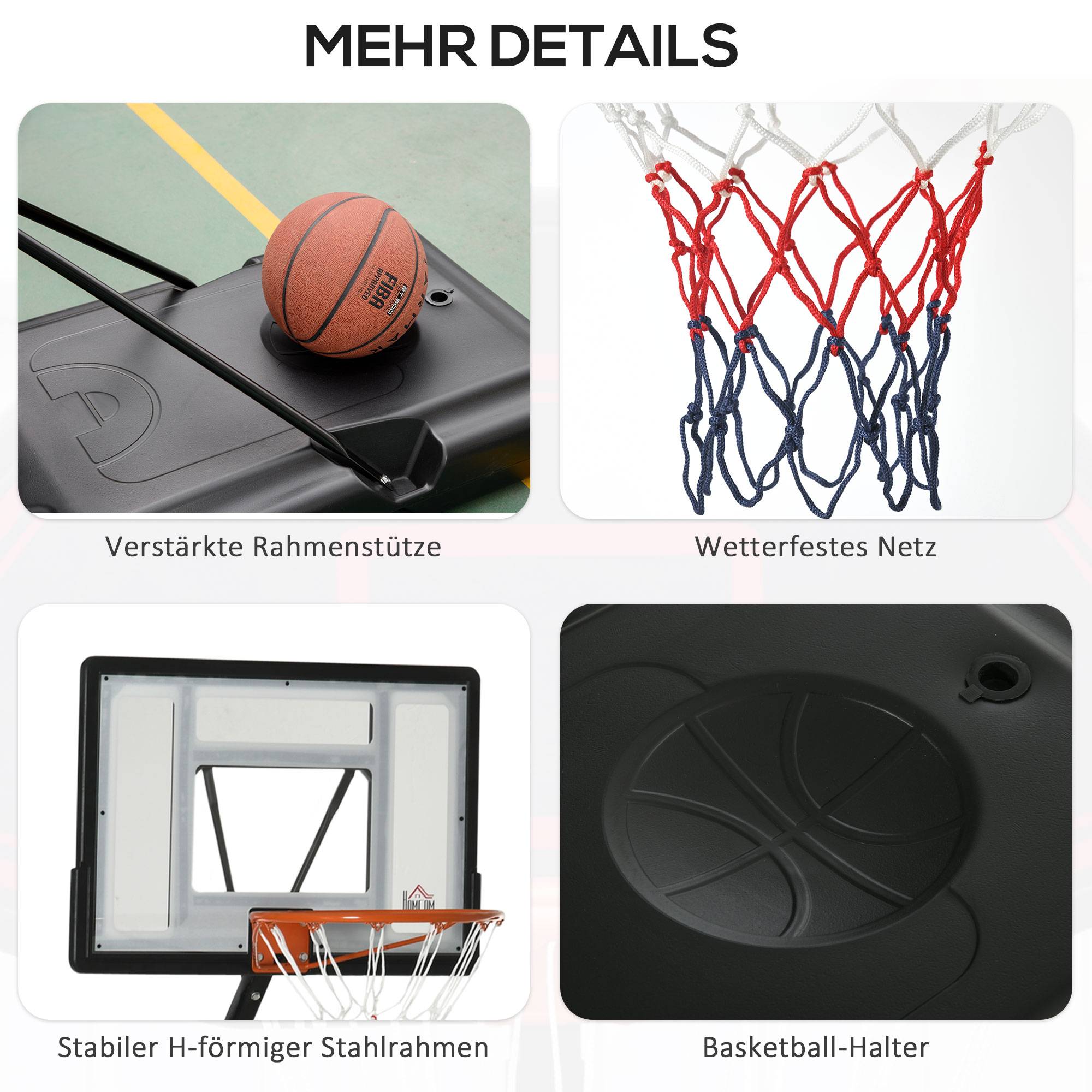 ComfortXL - Panier de basket mobile acier noir hauteur réglable 210-260 cm intérieur extérieur base lestable à roulettes - Image 7