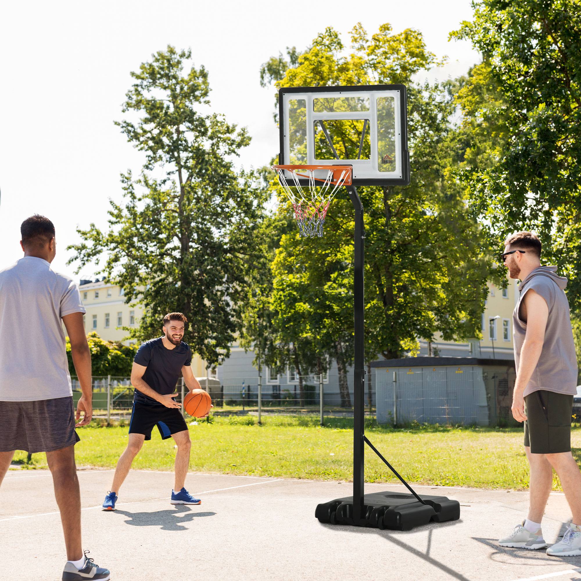 ComfortXL - Panier de basket mobile acier noir hauteur réglable 210-260 cm intérieur extérieur base lestable à roulettes - Image 1