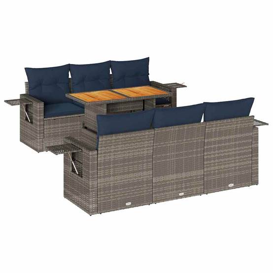 Salon de jardin 6 places gris résine tressée avec table bois relevable et coffres de rangement – ComfortXL Outdoor Living - Image 2