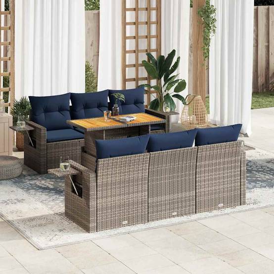 Salon de jardin 6 places gris résine tressée avec table bois relevable et coffres de rangement – ComfortXL Outdoor Living - Image 1