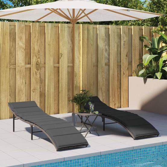 2 Lits de Jardin Ergonomiques Résine Grise Coussins Gris Foncé Forme Vague – ComfortXL Outdoor Living - Image 1