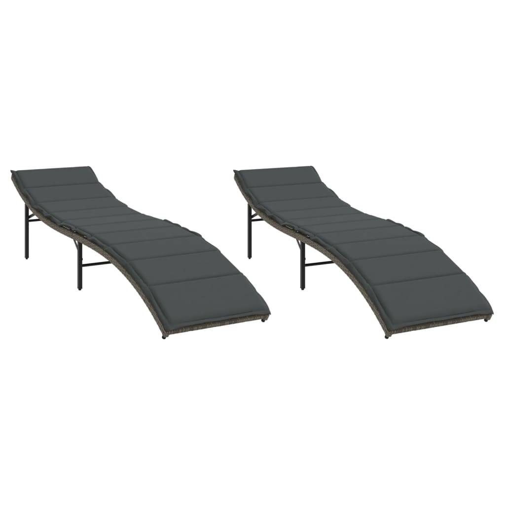 2 Lits de Jardin Ergonomiques Résine Grise Coussins Gris Foncé Forme Vague – ComfortXL Outdoor Living - Image 2