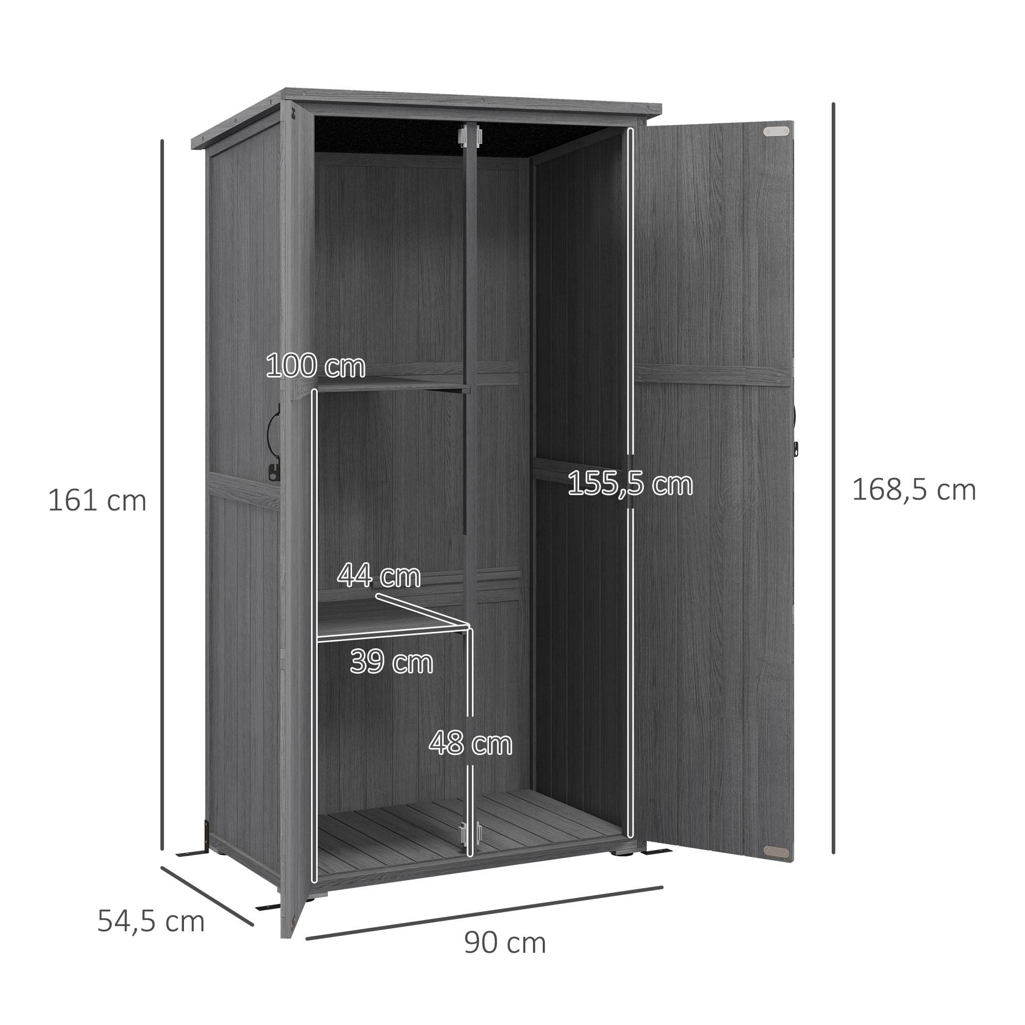 Armoire de jardin, abri jardin sur pied, avec 2 étagères, toit incliné et bitumé, en bois massif, 90x54,5x168,5cm, gris - Image 5