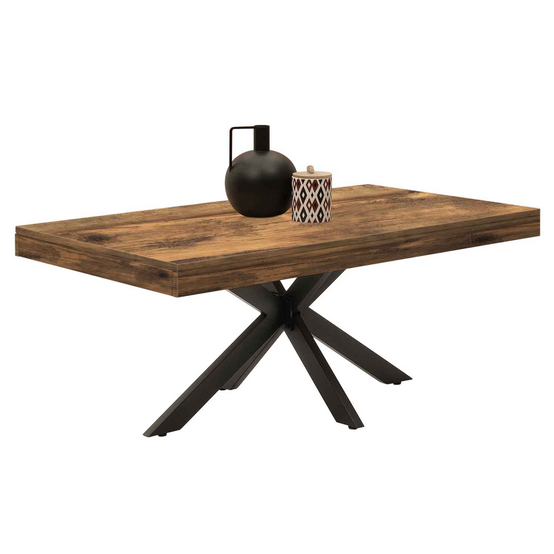 Table basse rectangulaire ALIX 110 cm pied araignée bois foncé effet vieilli et noir - Image 2