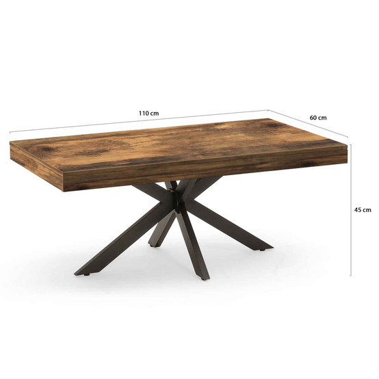 Table basse rectangulaire ALIX 110 cm pied araignée bois foncé effet vieilli et noir - Image 4