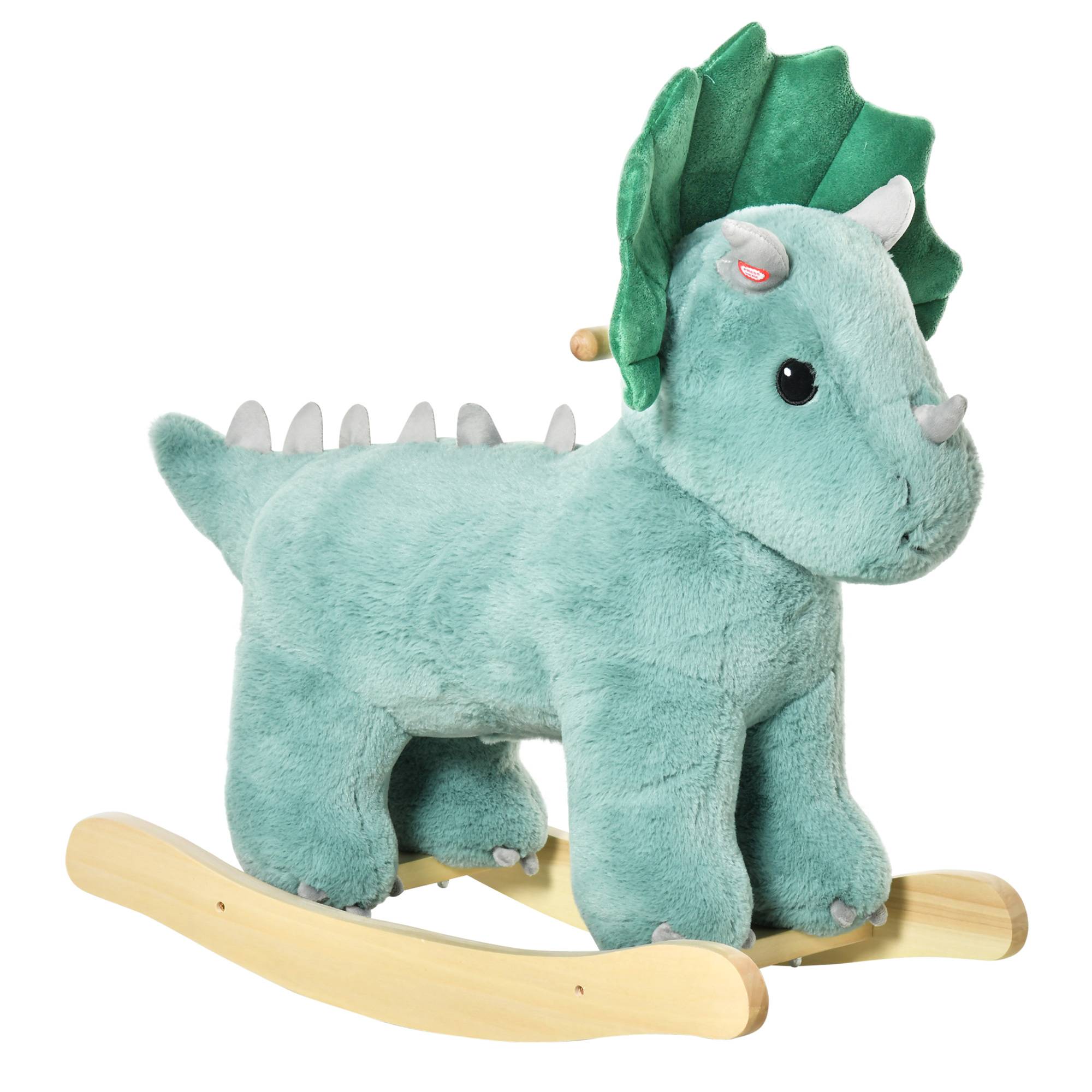 Jouet à Bascule Dinosaure Effet sonore Rugissement Bois peuplier Peluche Courte Polyester Vert d'eau - Image 1
