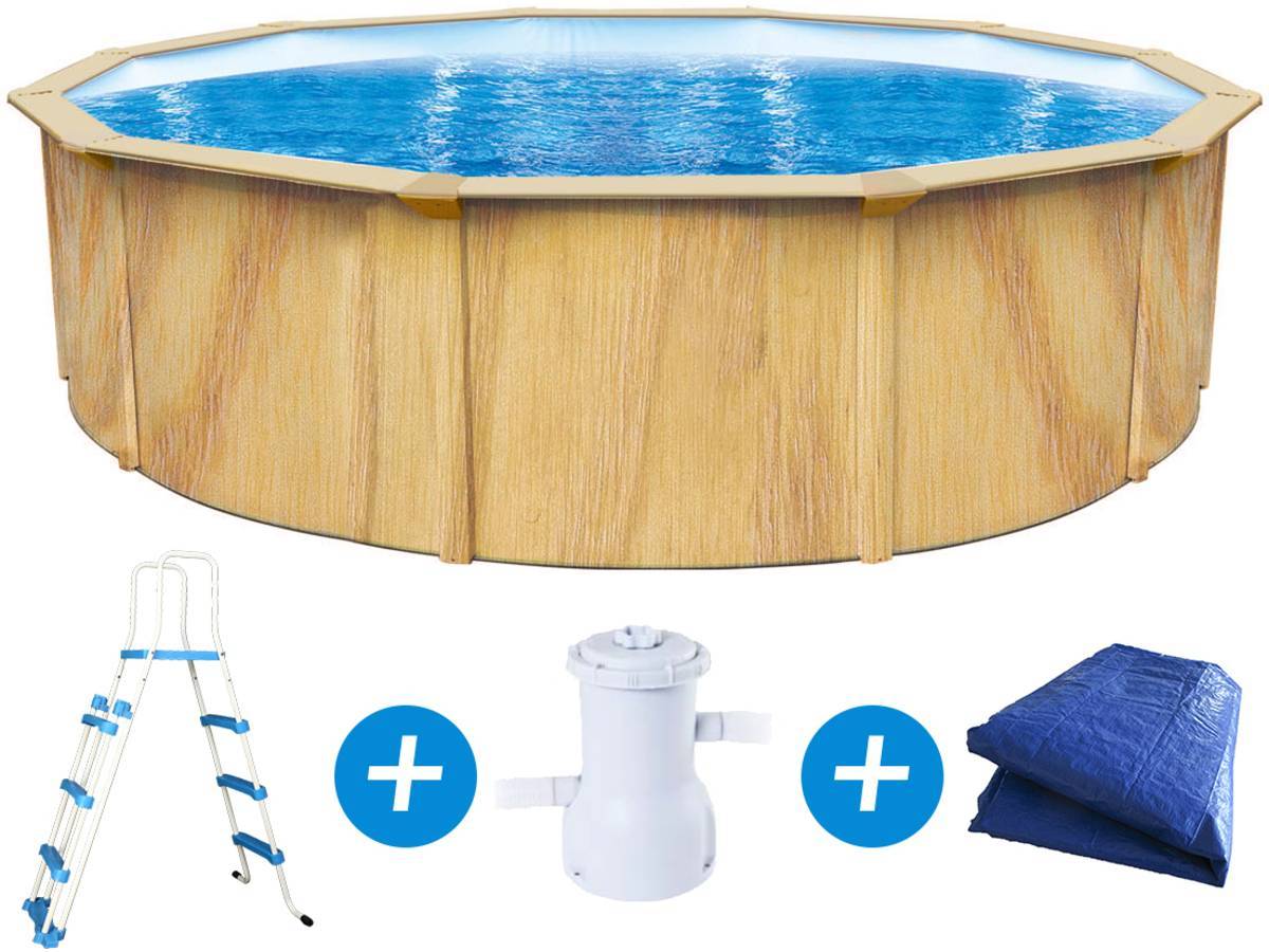 Piscine Acier Ronde Aspect Bois "punta Cana" - ø 4.60 X 1.20 M -habitat Et Jardin - Image 1