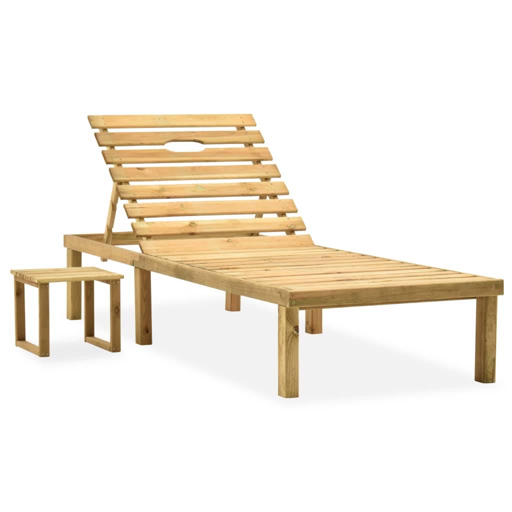 Helloshop26 - Transat chaise longue bain de soleil lit de jardin terrasse meuble d'extérieur avec table et coussin pin imprégné - Image 2