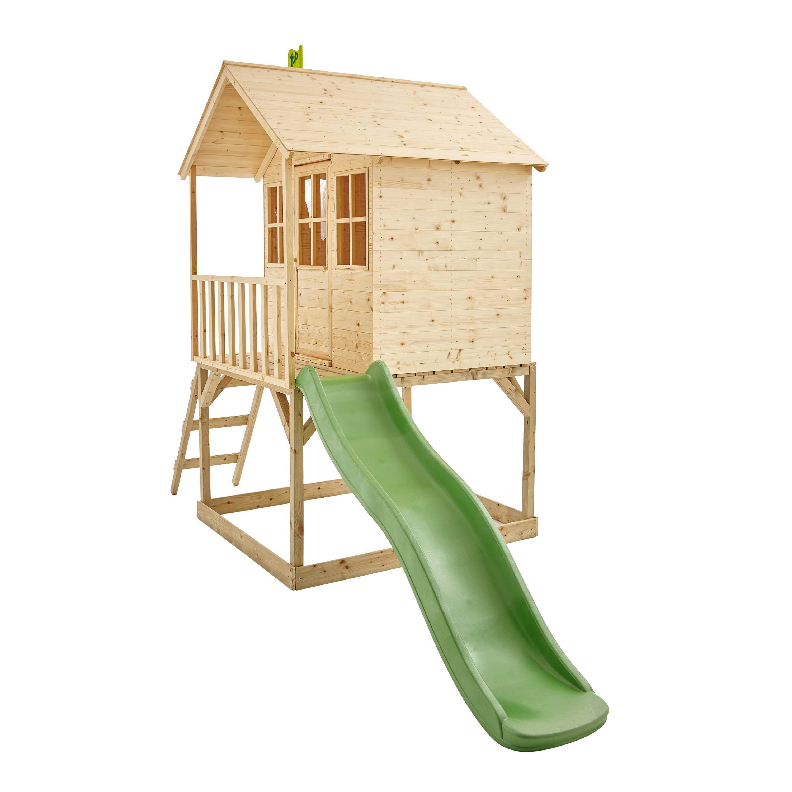 Maisonnette cabane sur pilotis en bois FSC® avec toboggan vert pomme COLLINE - Image 3