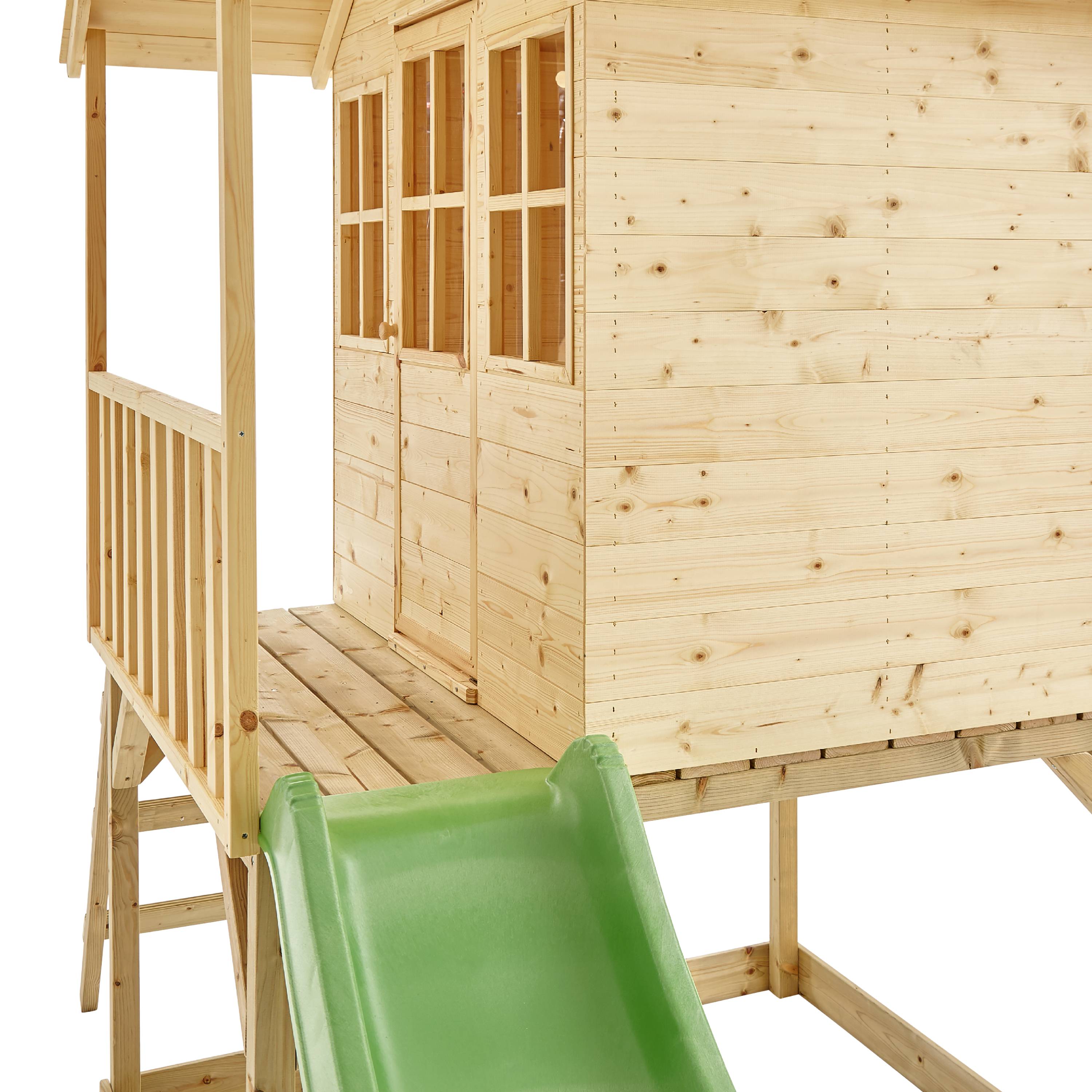 Maisonnette cabane sur pilotis en bois FSC® avec toboggan vert pomme COLLINE - Image 4