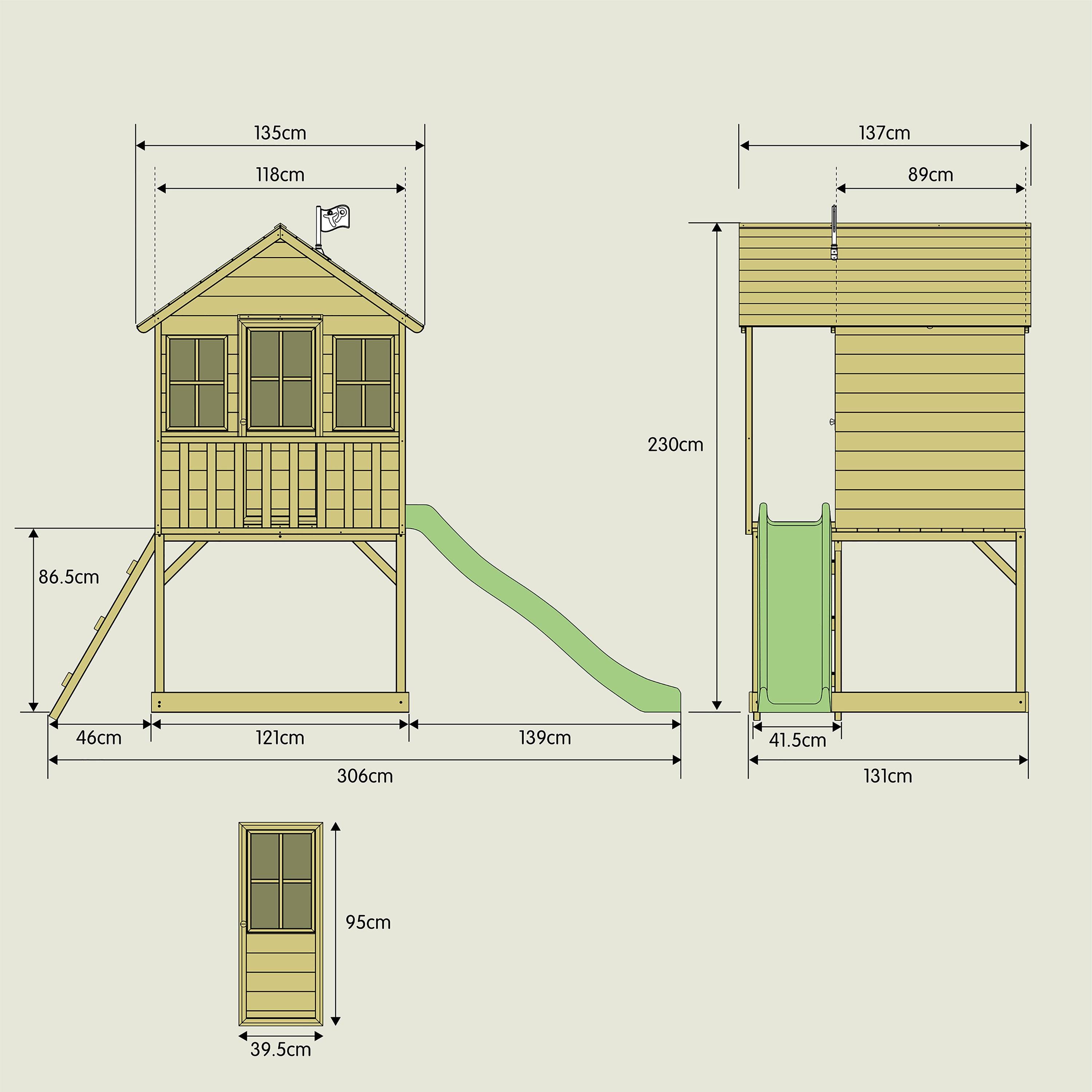 Maisonnette cabane sur pilotis en bois FSC® avec toboggan vert pomme COLLINE - Image 7