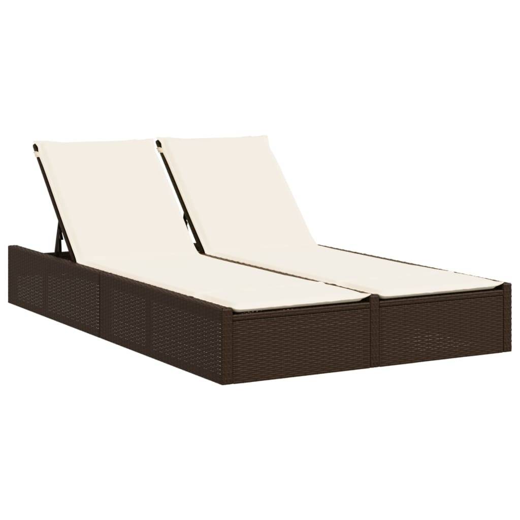Chaise longue double avec coussins marron résine tressée 123 x 200 x 28/46/61/72 cm, Poids :27kg - PANGIVO - Image 2