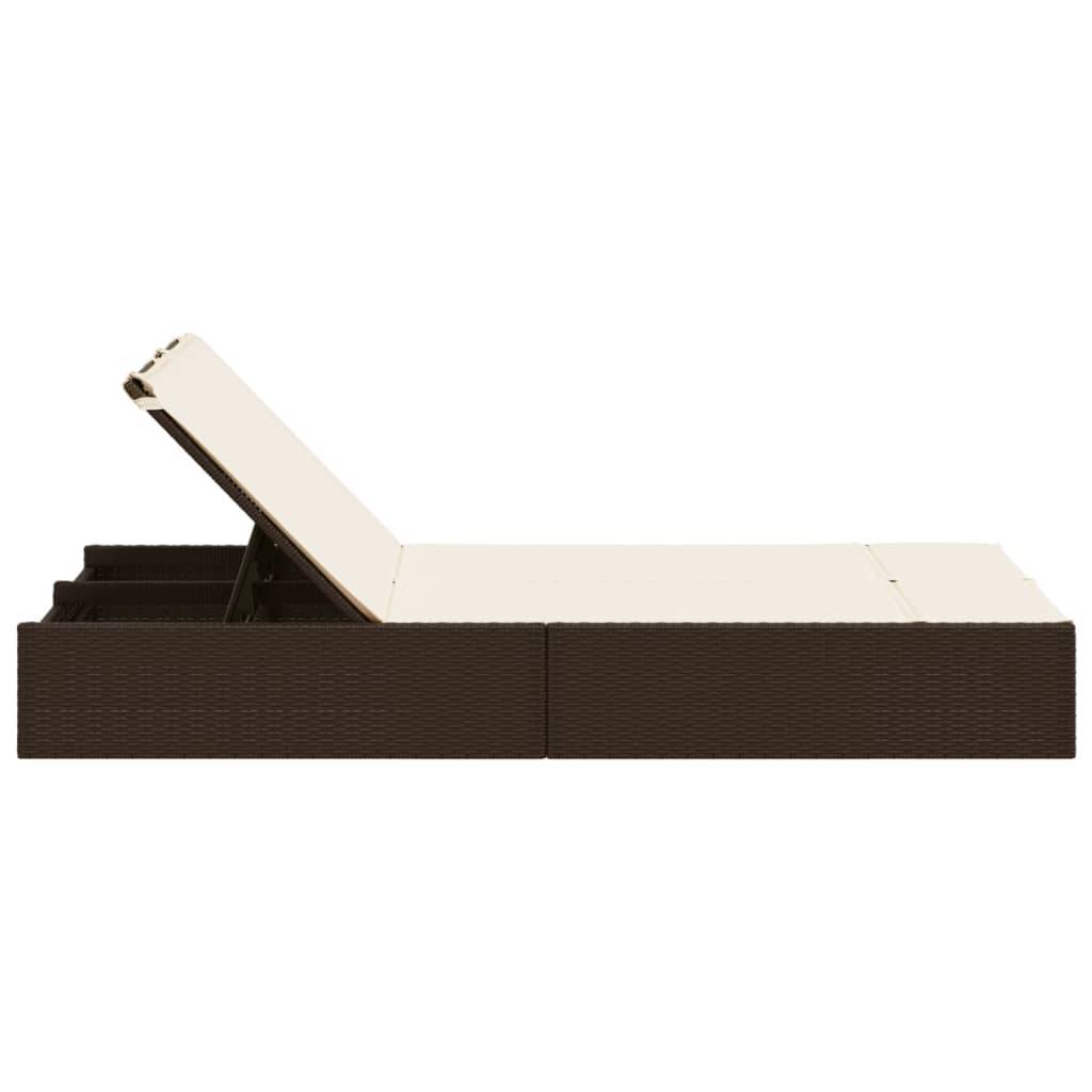 Chaise longue double avec coussins marron résine tressée 123 x 200 x 28/46/61/72 cm, Poids :27kg - PANGIVO - Image 4