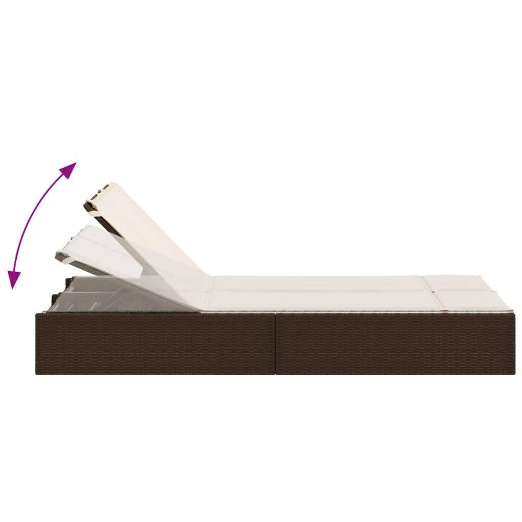 Chaise longue double avec coussins marron résine tressée 123 x 200 x 28/46/61/72 cm, Poids :27kg - PANGIVO - Image 6