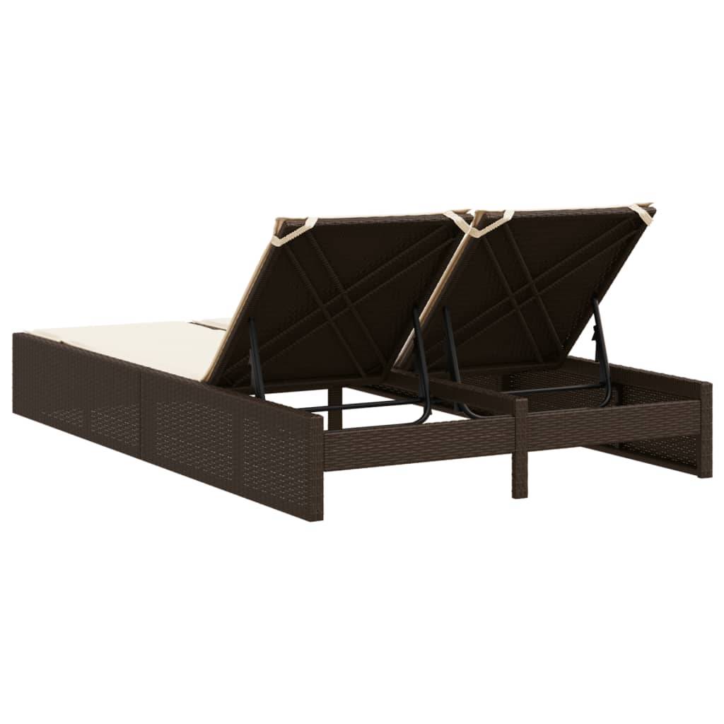 Chaise longue double avec coussins marron résine tressée 123 x 200 x 28/46/61/72 cm, Poids :27kg - PANGIVO - Image 5