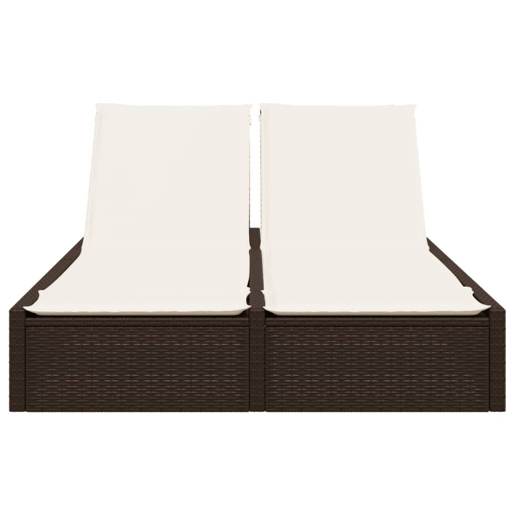 Chaise longue double avec coussins marron résine tressée 123 x 200 x 28/46/61/72 cm, Poids :27kg - PANGIVO - Image 3