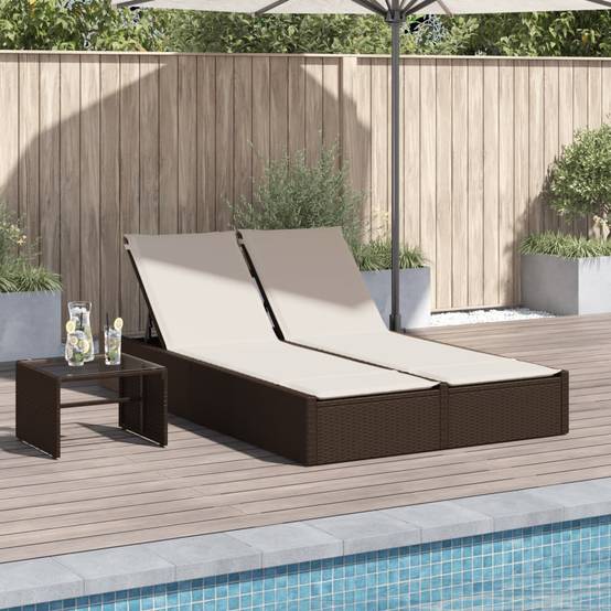 Chaise longue double avec coussins marron résine tressée 123 x 200 x 28/46/61/72 cm, Poids :27kg - PANGIVO - Image 1