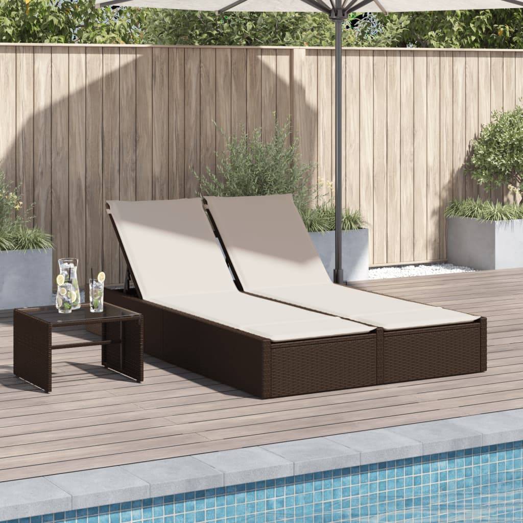 Chaise longue double avec coussins marron résine tressée 123 x 200 x 28/46/61/72 cm, Poids :27kg - PANGIVO - Image 1