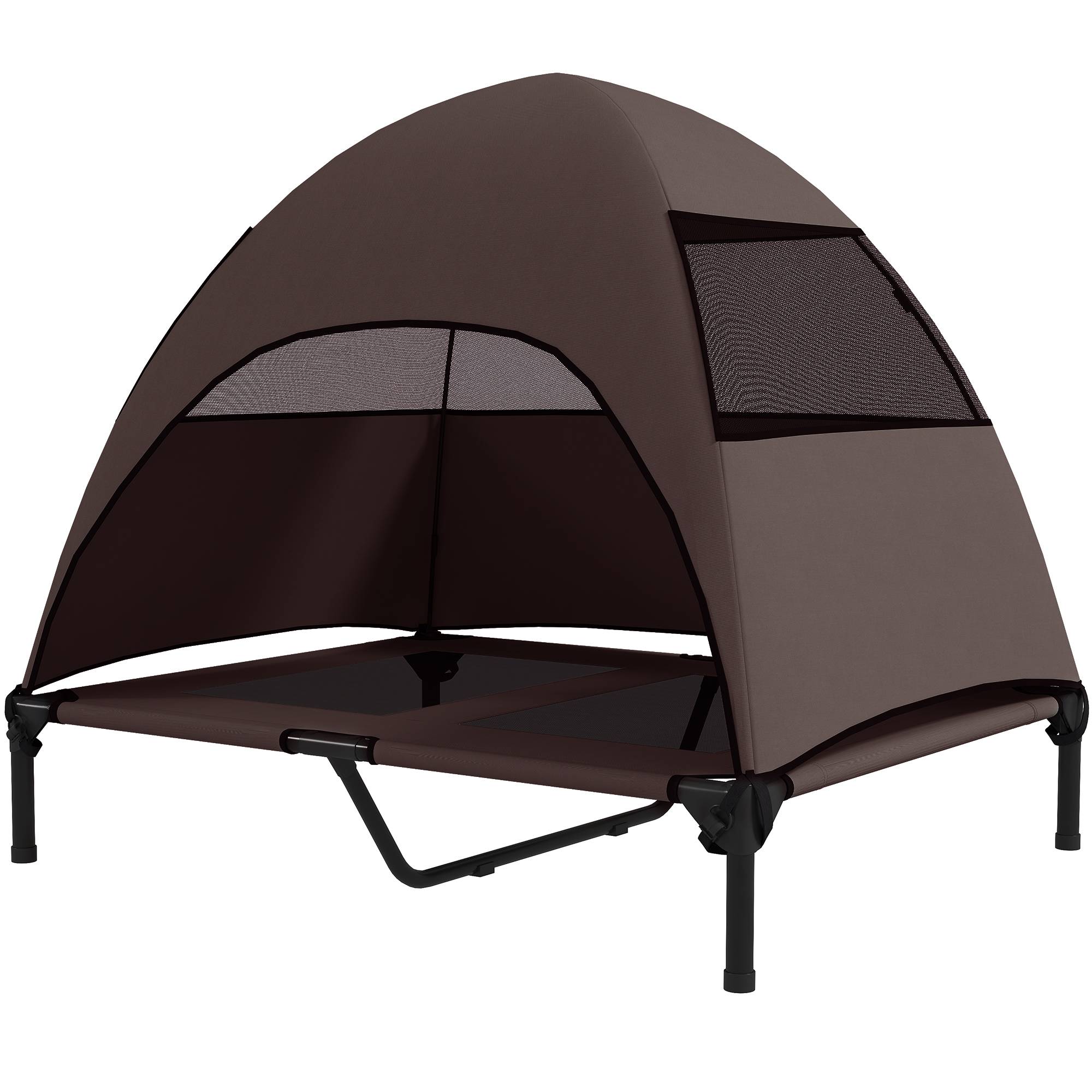 ComfortXL - Lit surélevé pour chien acier et polyester marron 91 x 76 x 90 cm extérieur avec toit pare-soleil amovible - Image 2