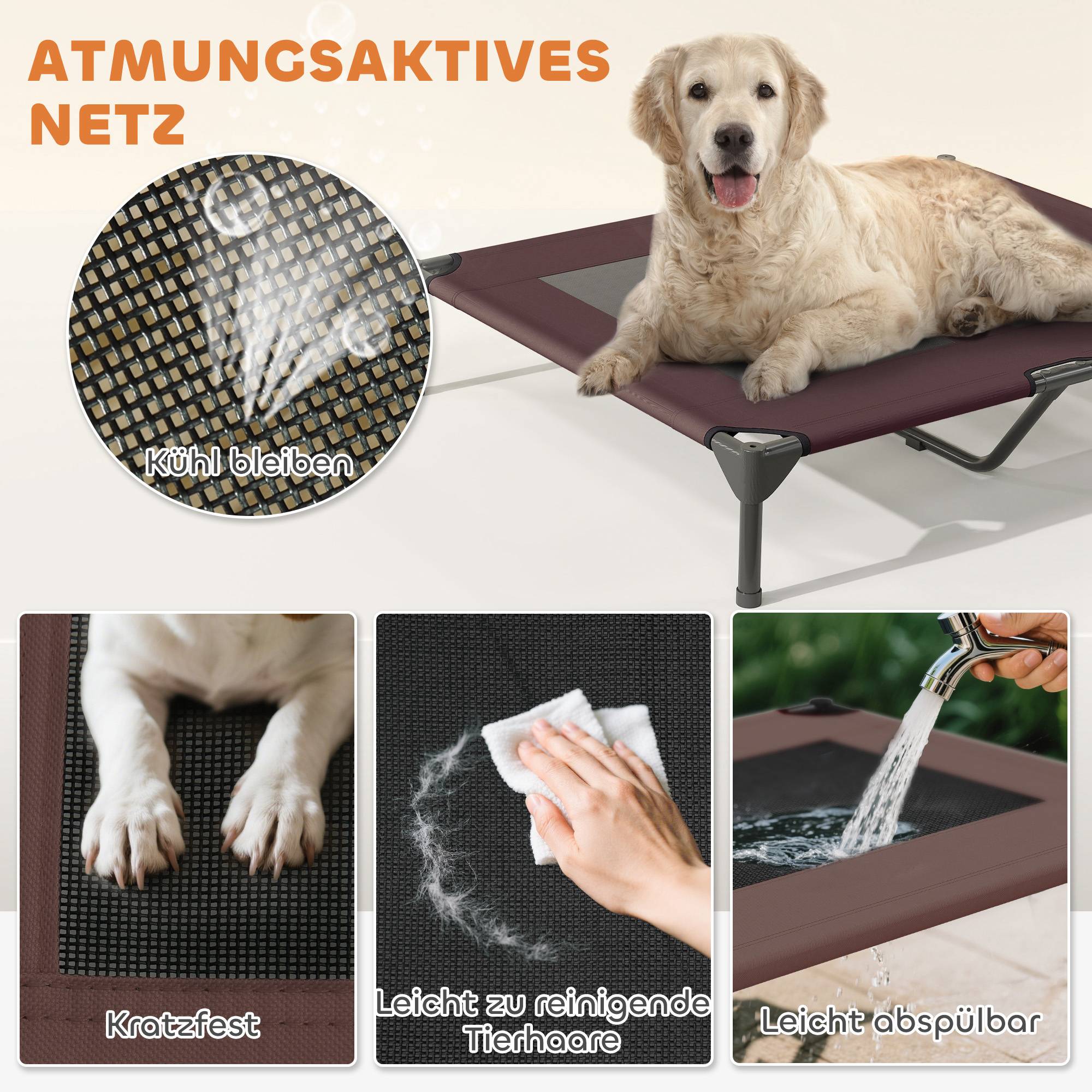 ComfortXL - Lit surélevé pour chien acier et polyester marron 91 x 76 x 90 cm extérieur avec toit pare-soleil amovible - Image 6