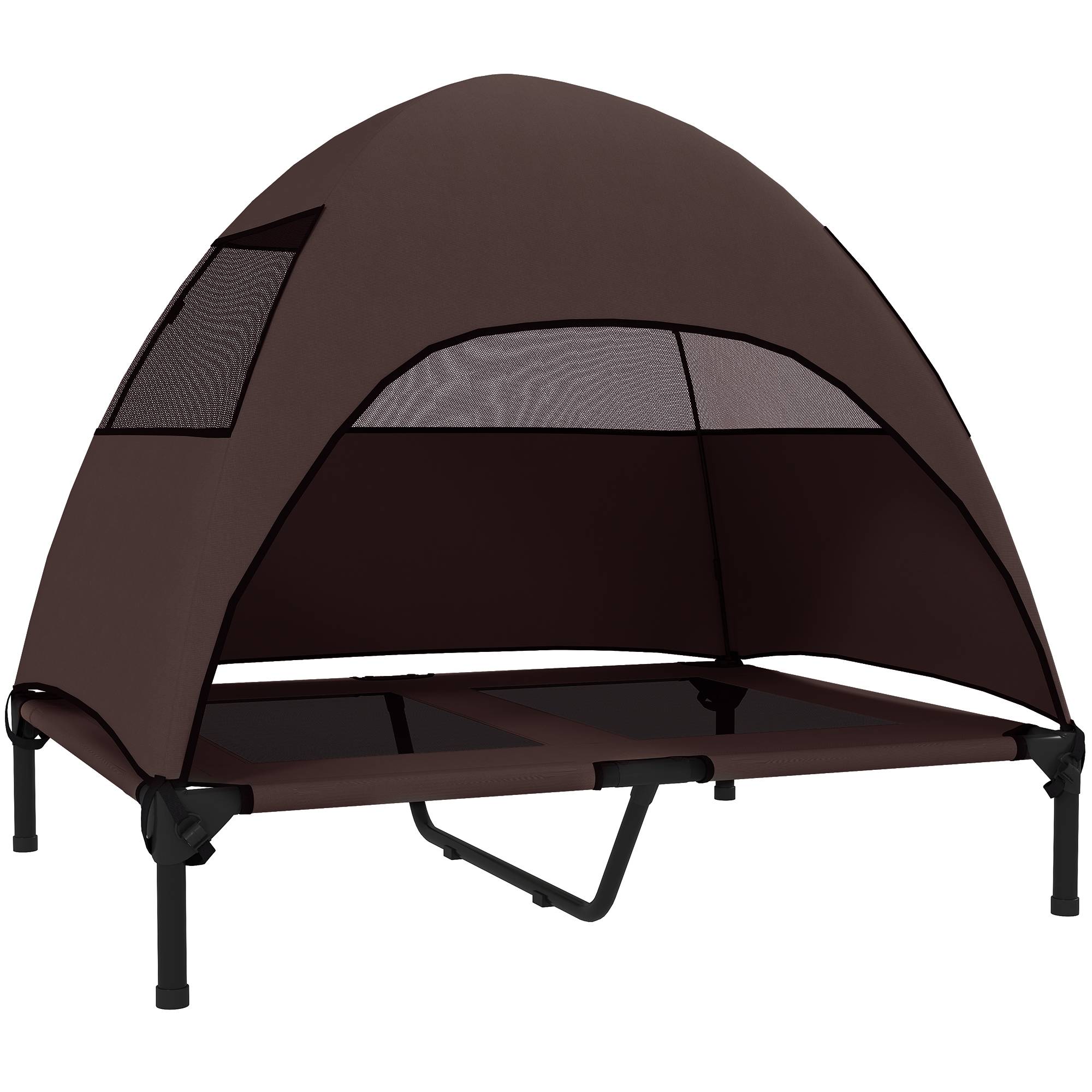 ComfortXL - Lit surélevé pour chien acier et polyester marron 91 x 76 x 90 cm extérieur avec toit pare-soleil amovible - Image 9