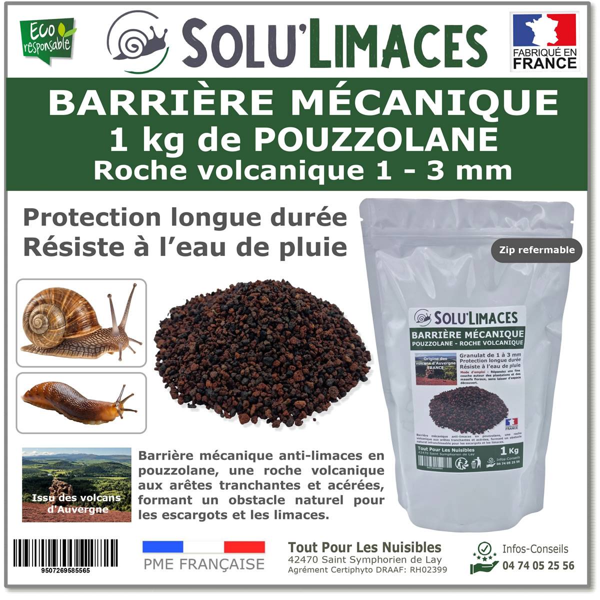 Tout pour les nuisibles - SOLU'LIMACES - POUZZOLANE 1 kg - Barrière Anti Limaces, Escargots et autres gasteropodes - Roche Volcanique 1 à 3 mm - Image 1