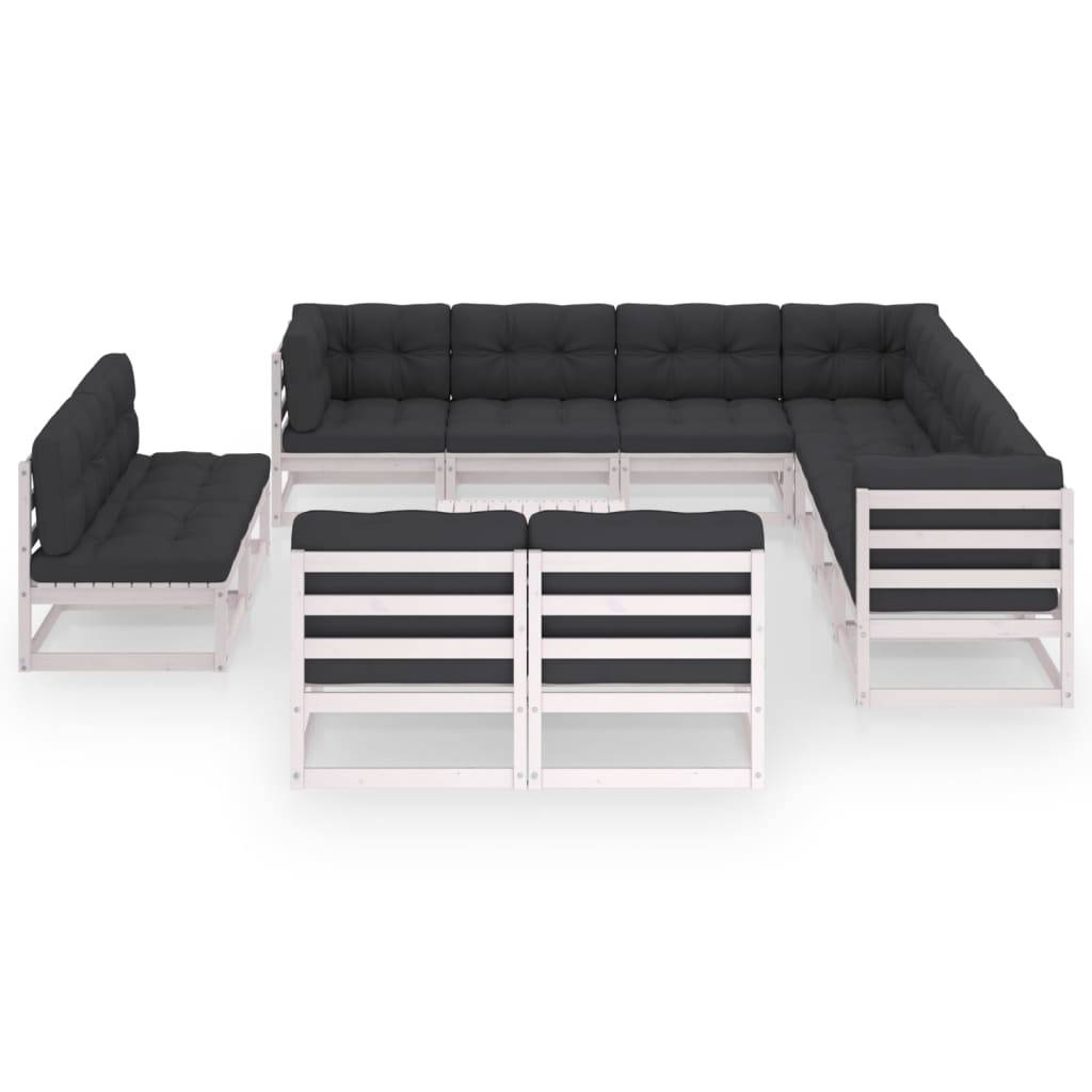 Helloshop26 - Salon de jardin meuble d'extérieur ensemble de mobilier 12 pièces avec coussins blanc bois de pin massif - Image 1