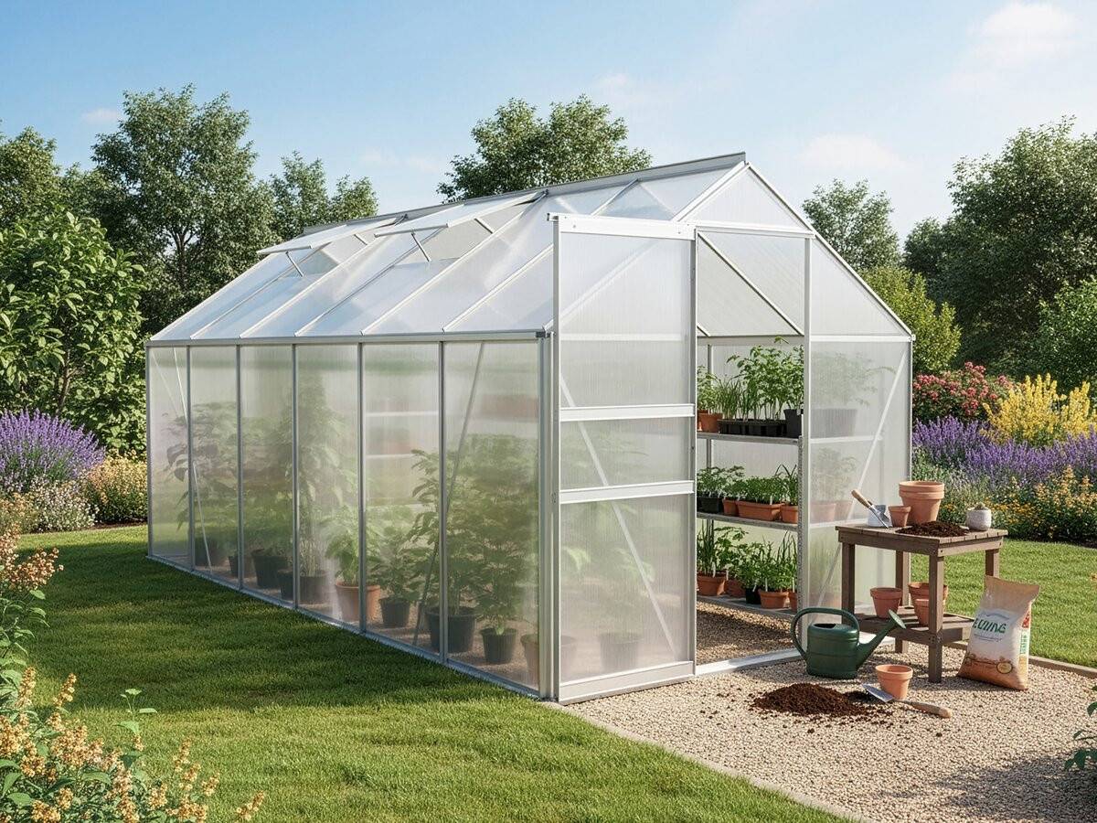 Serre Jardin Polycarbonate 370 X 190 X 195 Cm "basilic" - 7,03 M² - Gris -habitat Et Jardin - Image 2