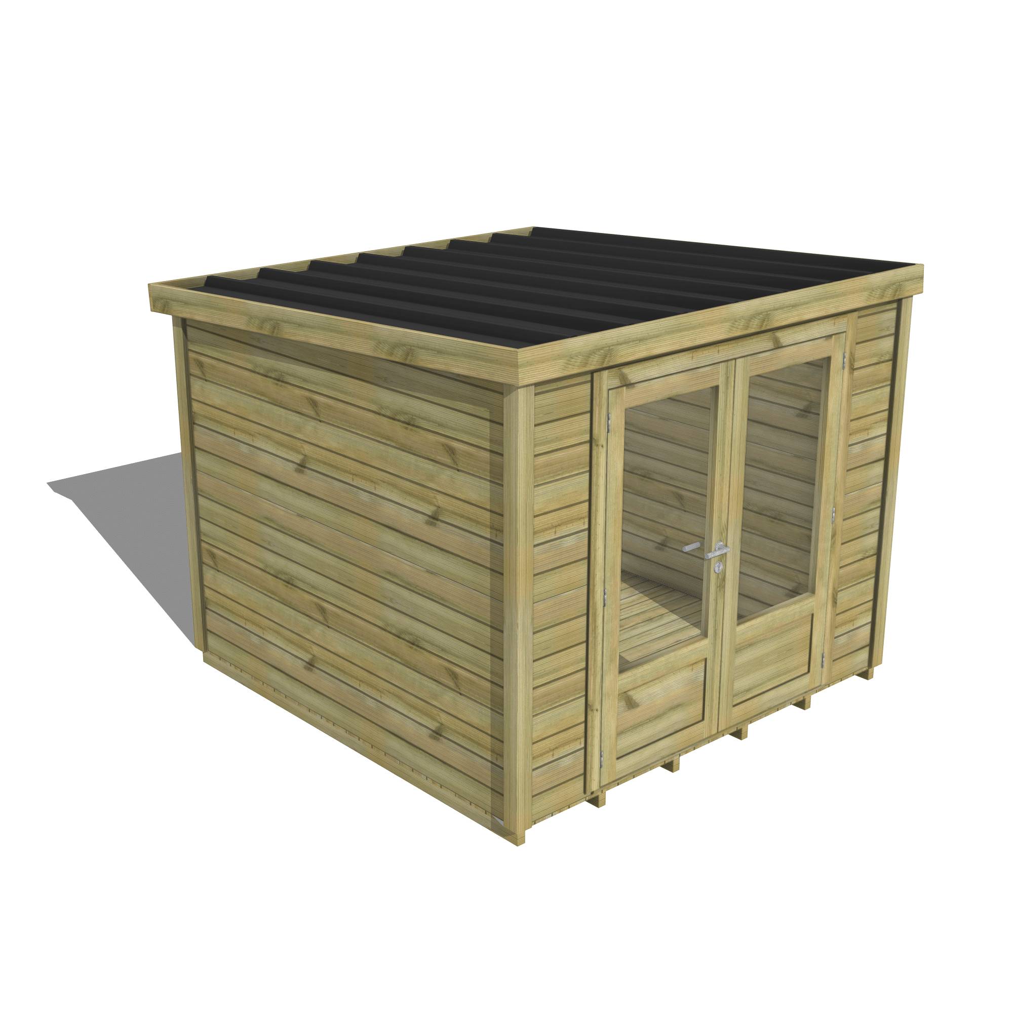 Abri Français - ABRI DE JARDIN bois Pin traité autoclave 27mm - Essentiel - 2,64x2,64m / 7m2 - Bac acier - Plancher bois - Image 1