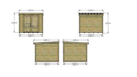 Abri Français - ABRI DE JARDIN bois Pin traité autoclave 27mm - Essentiel - 2,64x2,64m / 7m2 - Bac acier - Plancher bois - Image 4