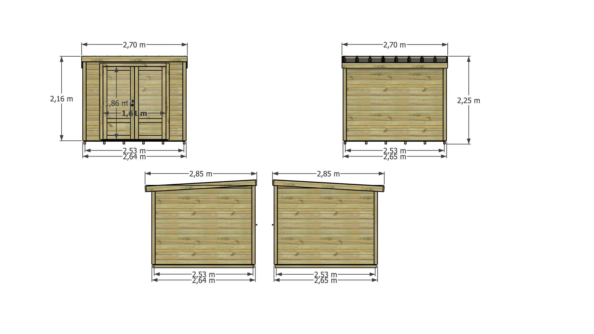Abri Français - ABRI DE JARDIN bois Pin traité autoclave 27mm - Essentiel - 2,64x2,64m / 7m2 - Bac acier - Plancher bois - Image 4