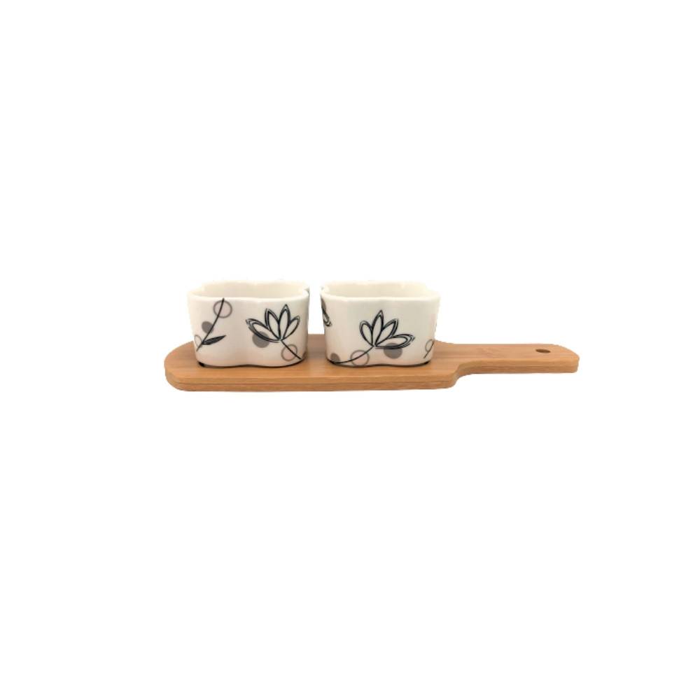 ~ Set apéritif tapas 2 verrines bambou céramique blanc et marron 27.5 x 10 cm Chemin de campagne - Image 1