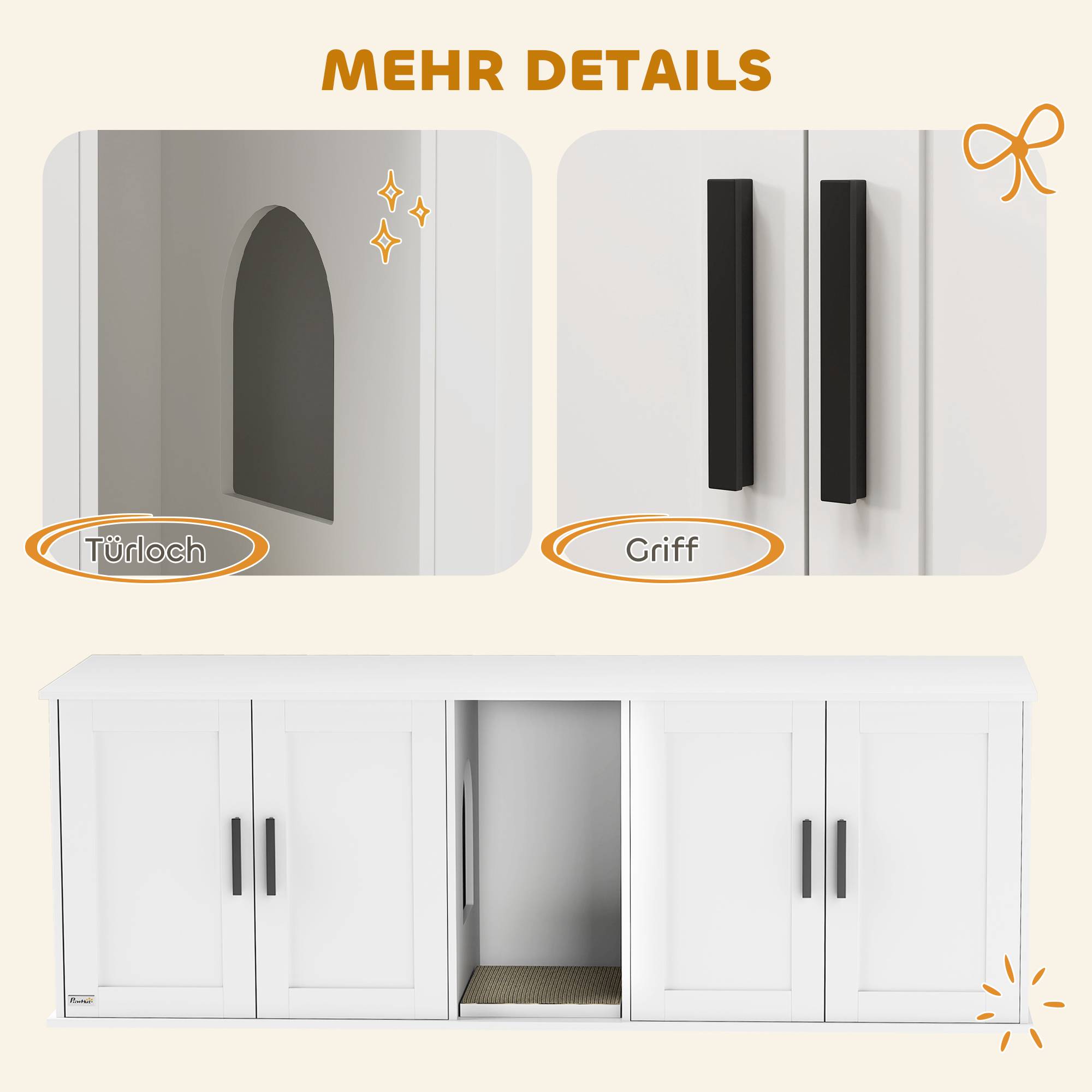 ComfortXL - Meuble litière pour chat MDF blanc 145 x 49 x 51 cm double compartiment avec porte et tapis griffoir - Image 8