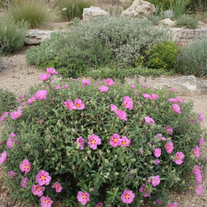 Ciste pourpre, Cistus à fleurs Rose - feuillage Persistant - Pot de 3L - 20/40 cm-  hauteur à maturité De 0,50 m à 1,00 m - Image 2