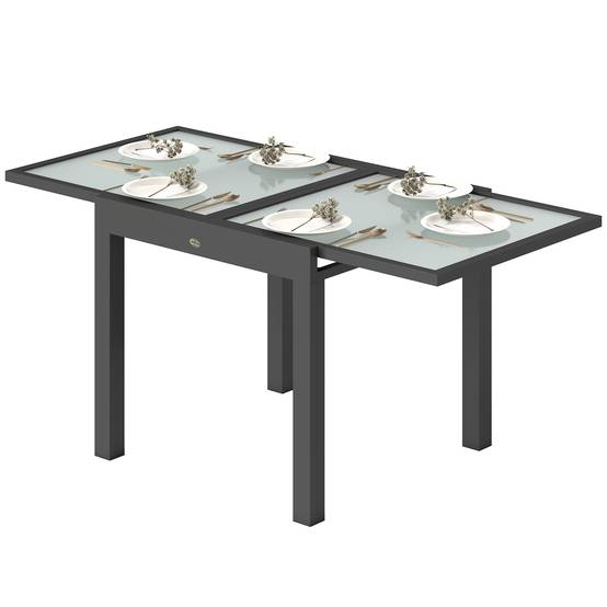 Sans Marque - Table Extensible Jardin Grande Taille 160x80x75 cm Aluminium Plateau Verre trempé transparent - Image 2