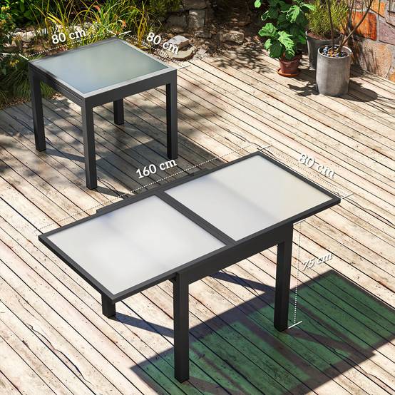 Sans Marque - Table Extensible Jardin Grande Taille 160x80x75 cm Aluminium Plateau Verre trempé transparent - Image 5