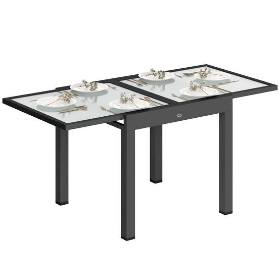 Sans Marque - Table Extensible Jardin Grande Taille 160x80x75 cm Aluminium Plateau Verre trempé transparent - Image 1
