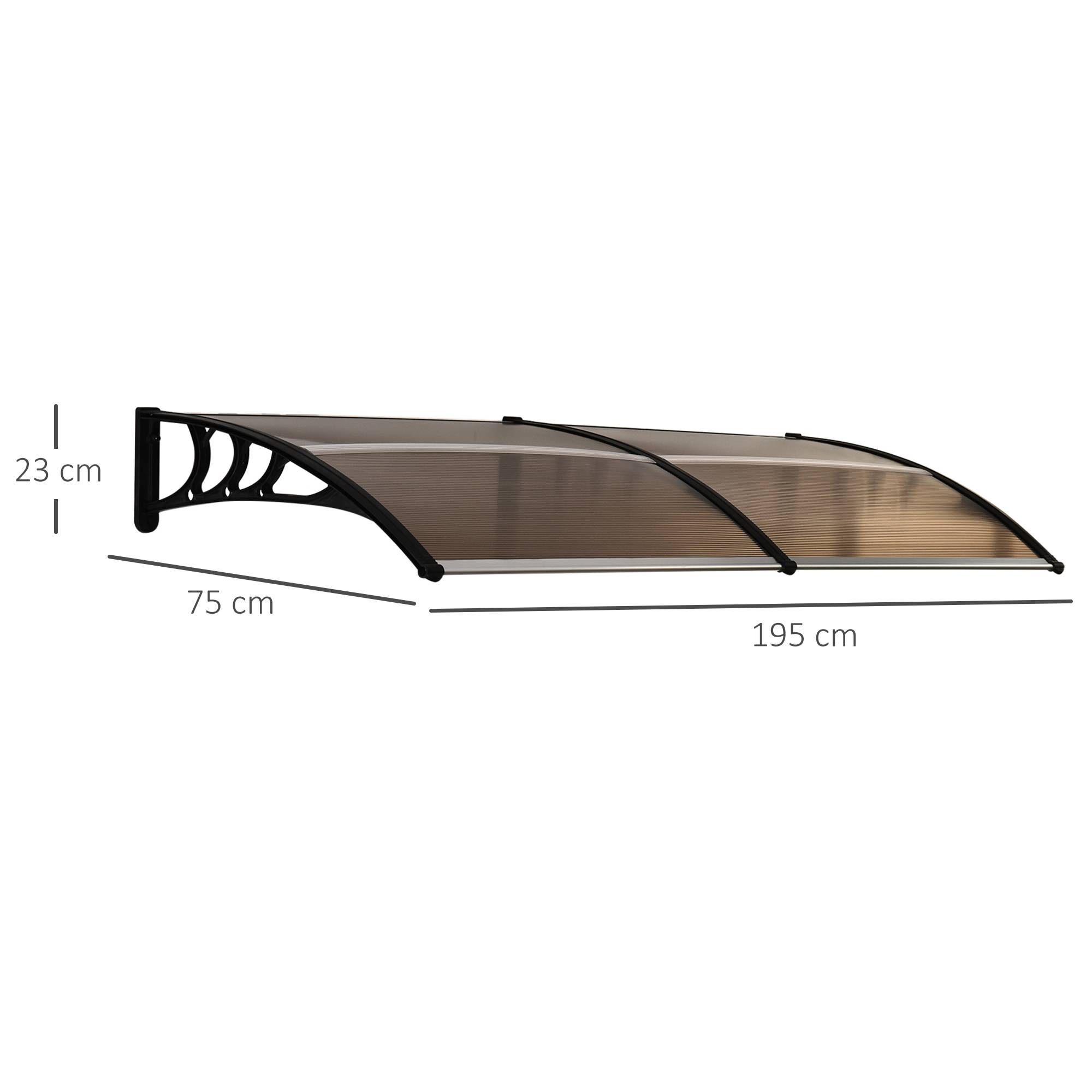 Auvent de porte polycarbonate aluminium pour protection pluie UV 195x75cm marron - ComfortXL Outdoor Living - Image 5