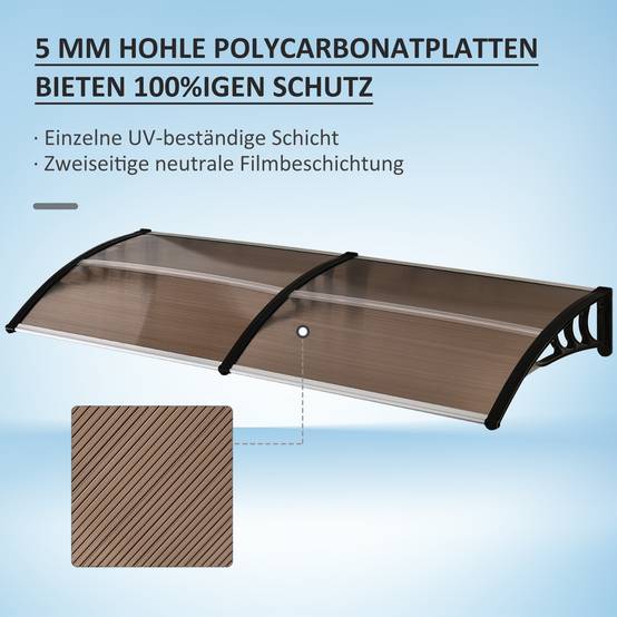 Auvent de porte polycarbonate aluminium pour protection pluie UV 195x75cm marron - ComfortXL Outdoor Living - Image 6