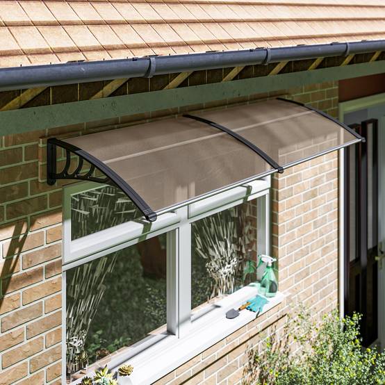 Auvent de porte polycarbonate aluminium pour protection pluie UV 195x75cm marron - ComfortXL Outdoor Living - Image 4