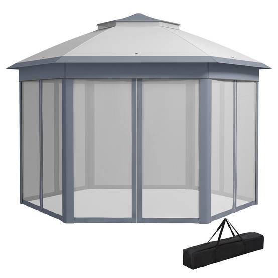 Tente pliante 4 x 3,4 m avec double toit, 6 moustiquaires amovibles et sac de transport anti-UV, grise - Image 2