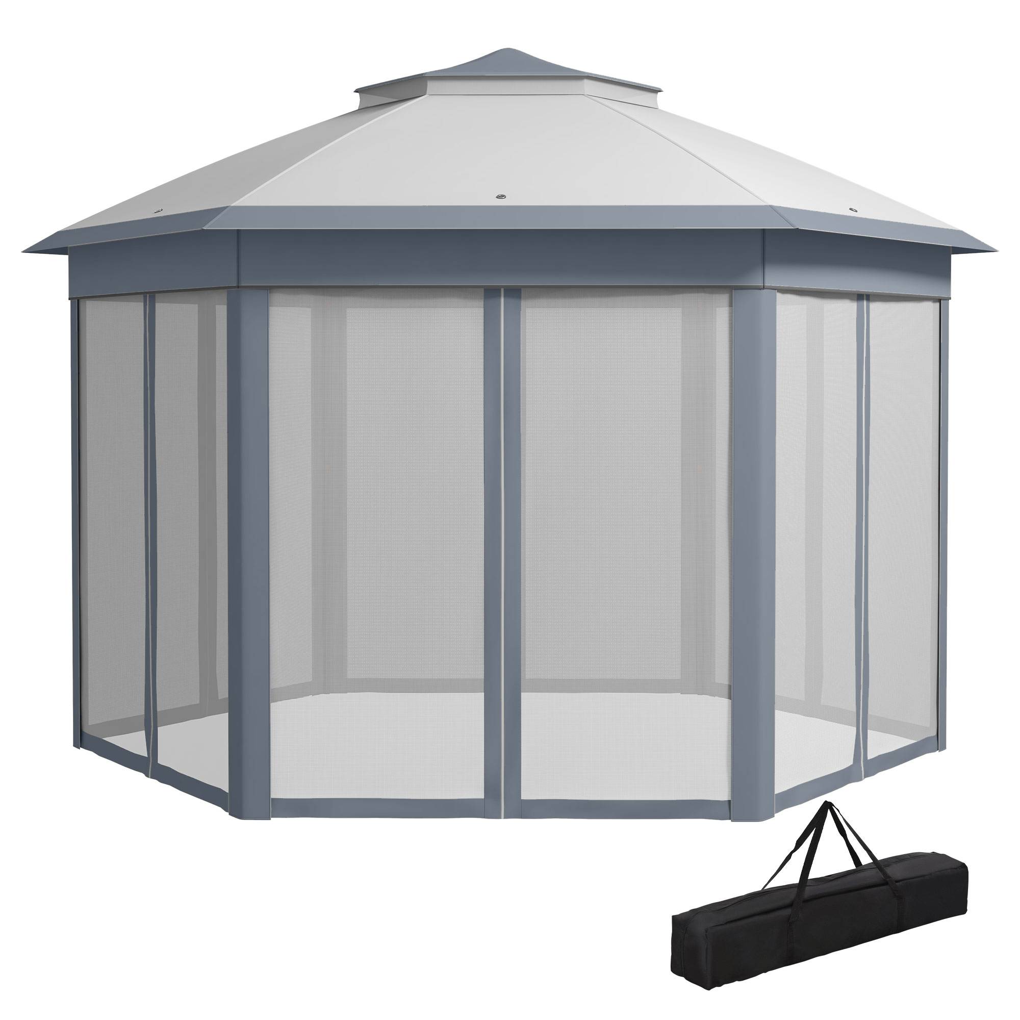 Tente pliante 4 x 3,4 m avec double toit, 6 moustiquaires amovibles et sac de transport anti-UV, grise - Image 2